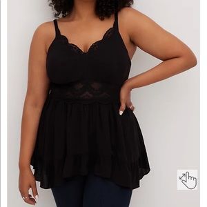 NWT TORRID Black Gauze Lace Inset Babydoll Tank